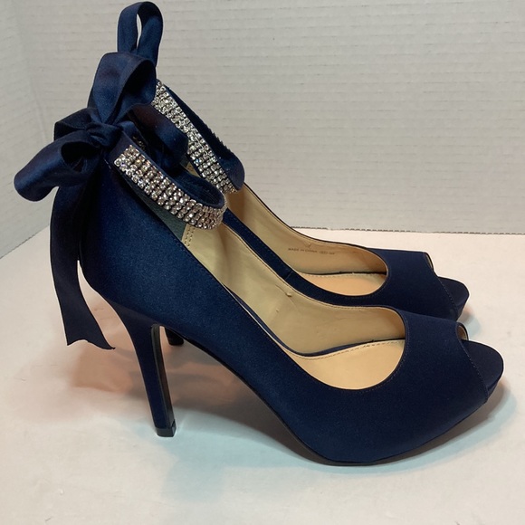 Nina New York Blue Peep Toe Heel with Rhinestone Ankle Strap Size 6.5 - Picture 1 of 9